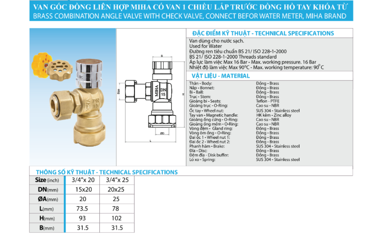 An Thành Phát phân phối van góc đồng MIHA chính hãng toàn quốc