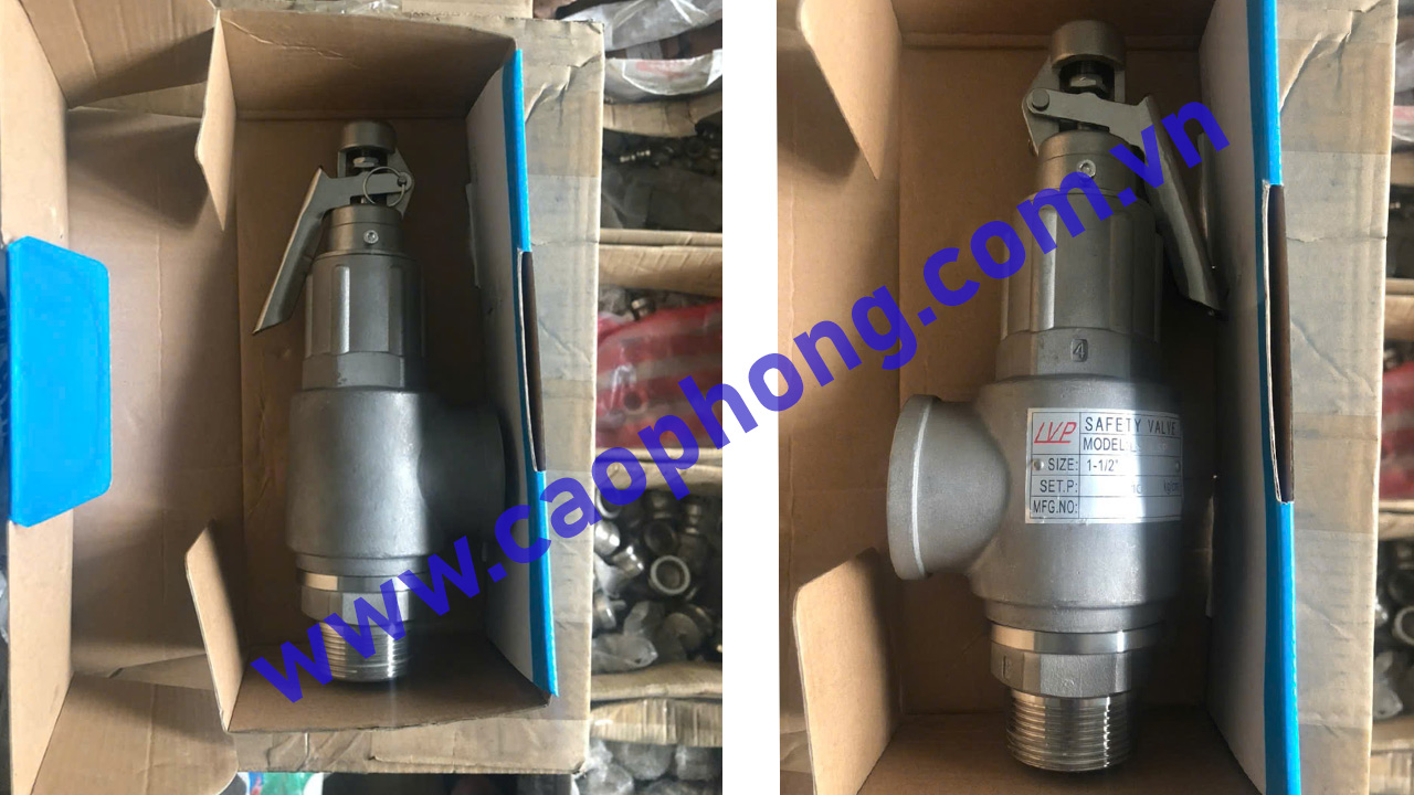 Hình ảnh thực tế van an toàn inox DN15 nối ren có tay LVP tại kho An Thành Phát